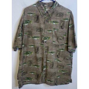 COLUMBIA River Lodge Largemouth Bass Fish Button Short Sleeve Shirt PFG Size XL